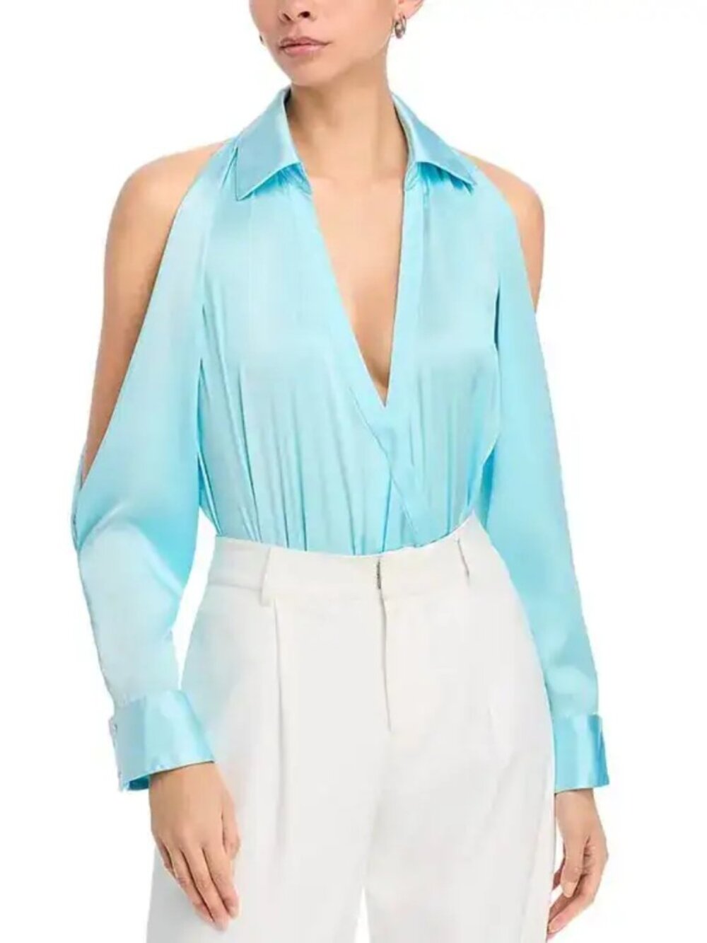 NWT Generation Love Dee Vegan Silk Charmeuse Cold Shoulder Bodysuit Small